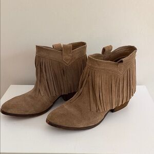 Restricted Tan Fringe Ankle Booties